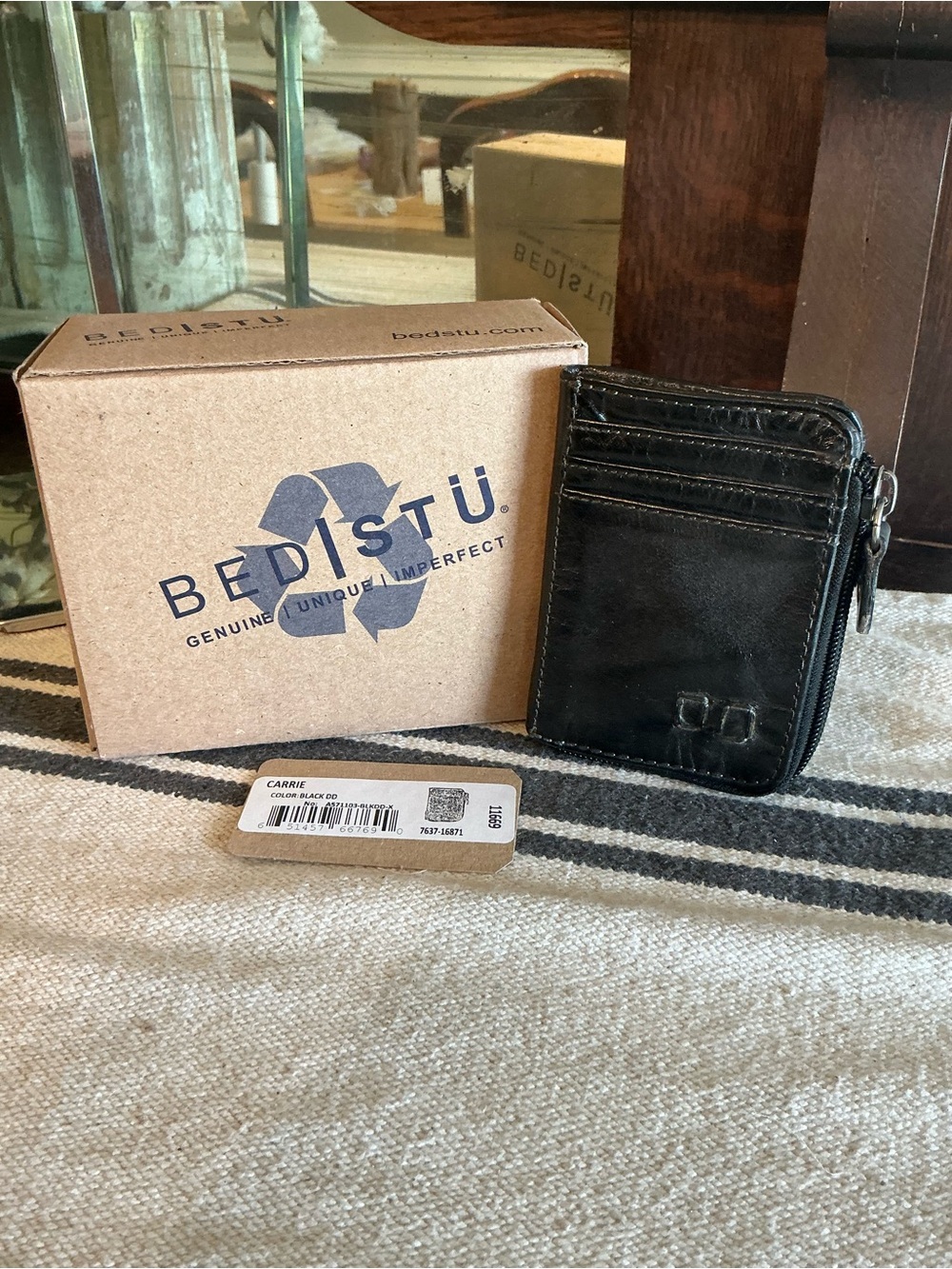 NWT Bed Stu Carrie Leather Black Die Dyed DD Wallet W/ Box Retail $100 - Picture 4 of 12